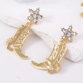 Western Style Boot Dangle Earrings Gold onesize OutfitFlow