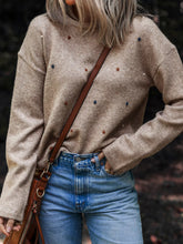 Contrast Colored Dot Detail Drop Shoulder Sweater Khaki OutfitFlow
