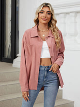 Button Up Long Sleeve Shirt with Breast Pockets Dusty Pink OutfitFlow