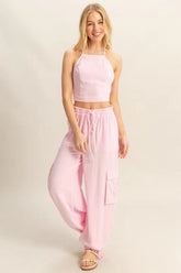 HYFVE Crop Top and Cargo Pants Set L.PINK OutfitFlow