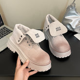 Lace Up Round Toe Platform Boots Light Gray OutfitFlow