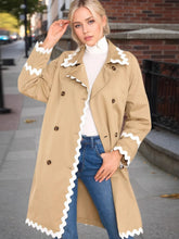 Scalloped Trim Long Sleeve Trench Coat Khaki OutfitFlow