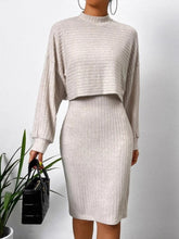 Mock Neck Long Sleeve Top and Wide Strap Dress Set Dust Storm OutfitFlow
