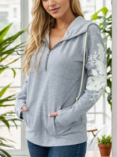 Half Zip Drawstring Hoodie with Pocket Cloudy Blue OutfitFlow