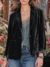 Pocketed Button Up Lapel Collar Blazer Black OutfitFlow