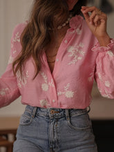 Flower Button Up Long Sleeve Shirt Pink OutfitFlow