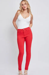 YMI Jeanswear Full Size Hyperstretch Mid-Rise Skinny Jeans Ruby Red OutfitFlow