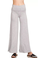 Zenana Fold Over Waist Comfy Wide Leg Pants H GREY OutfitFlow