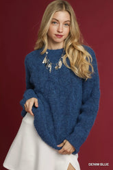 Umgee Cable Knit Cozy Sweater DENIM BLUE OutfitFlow