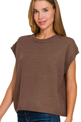 Zenana Oversized Viscose Sweater Vest BROWN OutfitFlow