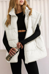Zip Up Puffer Vest Coat with Pockets White OutfitFlow