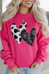 Heart Patch Long Sleeve Sweatshirt Deep Rose OutfitFlow