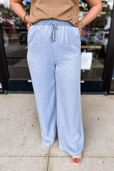 Plus Size Drawstring Wide Leg Jeans Light Blue OutfitFlow