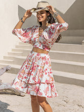 Printed Half Sleeve Top and Layered Skirt Set Blush Pink OutfitFlow