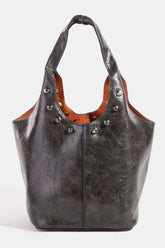 Fame Weathered Faux Leather And Studs Bucket Bag BK One Size OutfitFlow