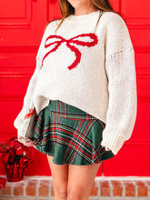 Bow Round Neck Dropped Shoulder Sweater Ivory OutfitFlow