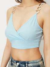 Chain Strap Ribbed Cami Top Sky Blue OutfitFlow