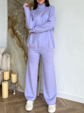 Turtleneck Long Sleeve Top and Drawstring Pants Sweater Set Blue Purple One Size OutfitFlow