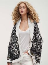 Open Front Long Sleeve Graphic Cardigan Black One Size OutfitFlow