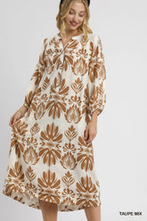 Umgee Mix Abstract Floral Print Midi Dress TAUPE MIX OutfitFlow