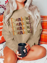 Thankful Repeated Print Drop Shoulder Sweatshirt Khaki OutfitFlow