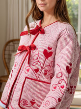 Embroidered Tied Striped Round Neck Coat Deep Red OutfitFlow