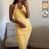Halter Neck Midi Sweater Dress Banana Yellow OutfitFlow