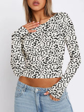Long Sleeve Cropped T-Shirt Cow Print OutfitFlow