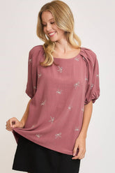 Umgee Full Size Linen Blend Ribbon Embroidered Top Plus Size Rose OutfitFlow