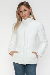 Snobbish Pocketed Zip Up Turtleneck Puffer Jacket White OutfitFlow