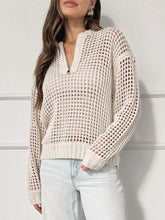 Half-Zip Detail Long Sleeve Sweater Beige OutfitFlow