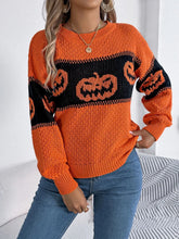 Pumpkin Round Neck Long Sleeve Sweater Orange OutfitFlow