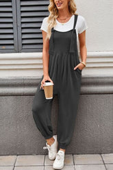 Lovelet Knotted Strap Overalls with Pockets Dark Gray OutfitFlow