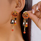 Halloween Pumpkin Drop Earrings Orange One Size OutfitFlow
