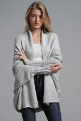 Open Front Batwing Sleeve Cardigan Light Gray One Size OutfitFlow