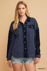Umgee Sequined French Terry Jacket MIDNIGHT OutfitFlow