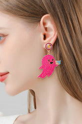 Ghost Shape Synthetic Pearl Dangle Earrings Hot Pink One Size OutfitFlow