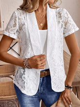Lapel Collar Lace Blazer White OutfitFlow