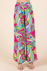 Mittoshop Abstract Print Elastic Waist Wide Leg Pants FUCHSIA MULTI OutfitFlow