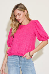 Zenana Round Neck Lantern Half Sleeve Sweater Red-Violet OutfitFlow