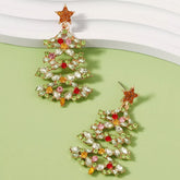 Christmas Tree Earrings with Rhinestones Colorful onesize OutfitFlow