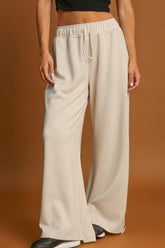 Drawstring Wide Leg Pants Beige OutfitFlow