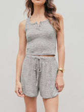 Quarter Button Sleeveless Top and Drawstring Shorts Lounge Set Gray OutfitFlow