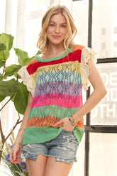 ADORA Eyelet Sleeve Multi Color Crochet Top D.MINT OutfitFlow