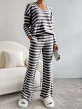 Striped Ribbed Knit Top and Pants Set Black OutfitFlow