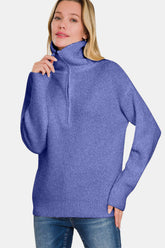 Zenana Half Zip Long Sleeve Sweater Marlin OutfitFlow