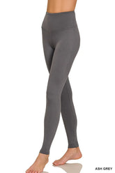 Zenana Premium Microfiber Wide Waistband Leggings ASH GREY OutfitFlow