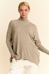 Davi & Dani Turtleneck Long Sleeve Knit Top Khaki OutfitFlow