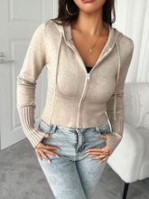 Devine Drawstring Zip Up Hooded Cardigan Dust Storm OutfitFlow