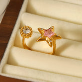18K Gold-Plated Zircon Star Open Ring Gold onesize OutfitFlow